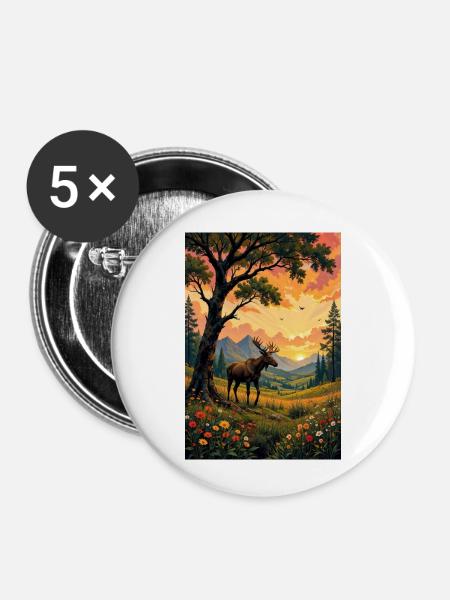 Bilderlandschaft mit Elch. - Buttons klein 25 mm (5er Pack) - Weiß