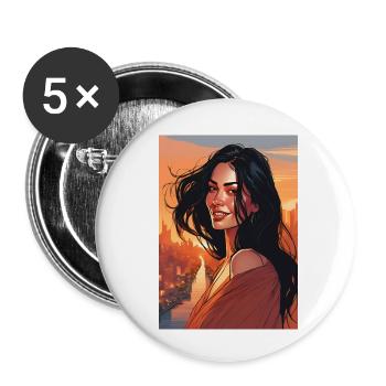 black hairy beautiful woman - Buttons small 1''/25 mm (5-pack) - white - Front
