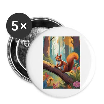 Squirrel in the forest Green - Buttons small 1''/25 mm (5-pack) - white - Front