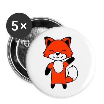 Renard agitant la main amicale bonjour salutation mignon - Lot de 5 petits badges (25 mm) - blanc - Devant
