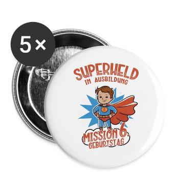 Superheld 6. Geburtstag Junge braune Haare - Buttons klein 25 mm (5er Pack) - Weiß - Vorne