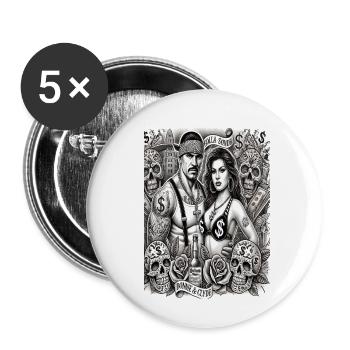 Bonnie und Clyde nach Chicano-Art - Buttons klein 25 mm (5er Pack) - Weiß - Vorne