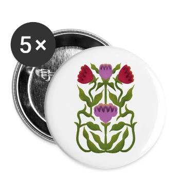 Kunstvolle Blumenornamente - Buttons klein 25 mm (5er Pack) - Weiß - Vorne