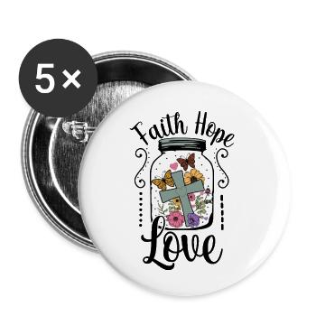Foi, Espérance, Amour - Lot de 5 petits badges (25 mm) - blanc - Devant