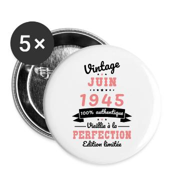 80. Geburtstag - Jahrgang - Juni 1945 - Buttons klein 25 mm (5er Pack) - Weiß - Vorne