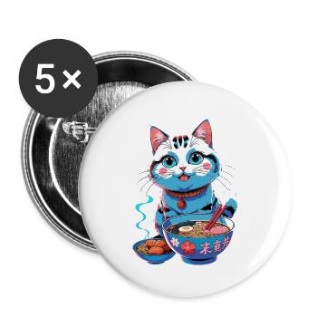 Kawaii Ramen Katze - Niedliche japanische Lebensmittelkunst - Buttons klein 25 mm (5er Pack) - Weiß - Vorne