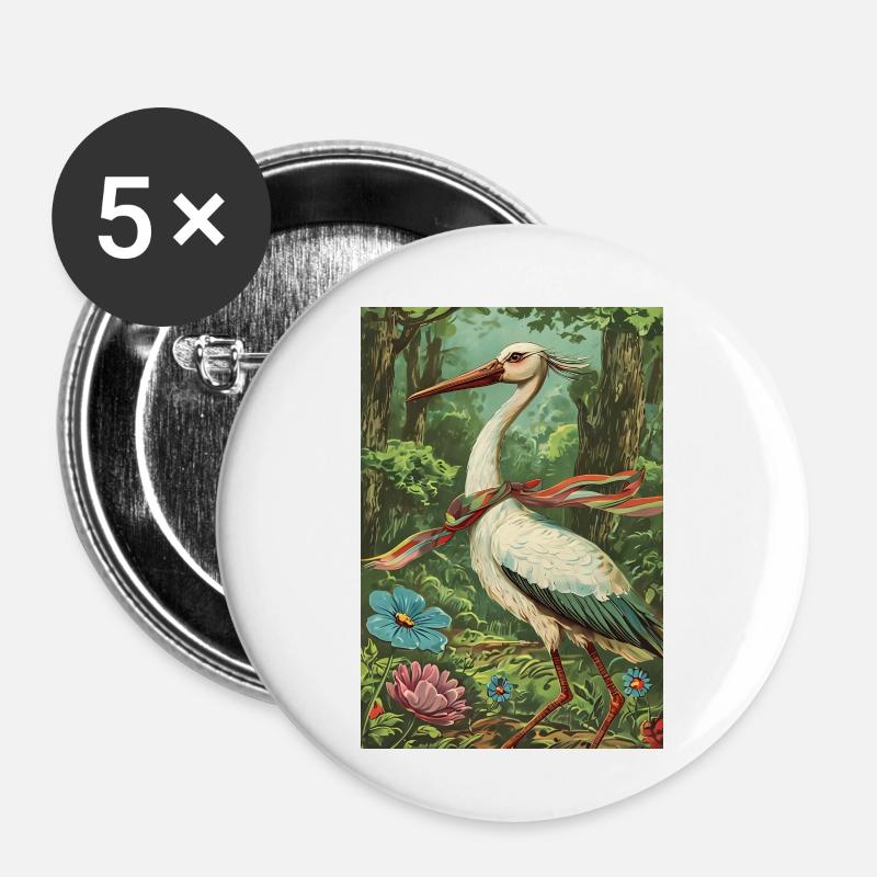 Vintage Stork - Buttons small 1''/25 mm (5-pack) - white