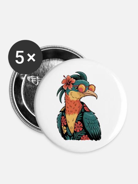Kolibri Vogel Lustiger Sommer - Buttons klein 25 mm (5er Pack) - Weiß
