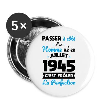 80. Geburtstag - geboren im Juli 1945 - Buttons klein 25 mm (5er Pack) - Weiß - Vorne