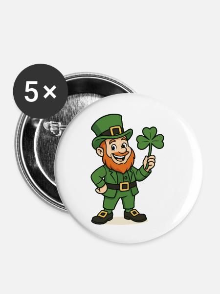 Leprechaun Kleeblatt - Buttons klein 25 mm (5er Pack) - Weiß