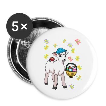 Années 80 Pâques Mouton Mouton Oeufs de Pâques Agneau Enfants - Lot de 5 petits badges (25 mm) - blanc - Devant