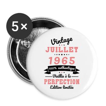 60 Years Anniversary - Vintage - July 1965 - Buttons small 1''/25 mm (5-pack) - white - Front