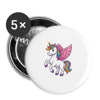Licorne majestueuse avec crinière et épingle arc-en-ciel - Lot de 5 petits badges (25 mm) - blanc - Devant