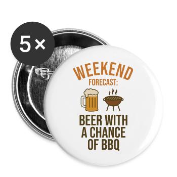 Vorhersage für das Wochenende: Bier und Barbecue - Buttons klein 25 mm (5er Pack) - Weiß - Vorne