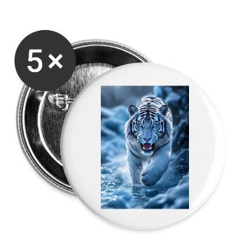 Weisser Tiger läuft durch Bachlauf - Buttons klein 25 mm (5er Pack) - Weiß - Vorne