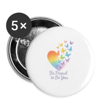 Be Proud to Be You – Regenbogen-Herz mit Message - Buttons klein 25 mm (5er Pack) - Weiß - Vorne