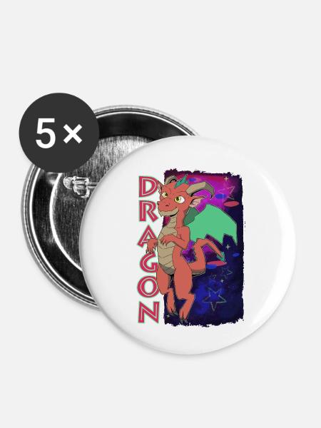 Cute Dragon - Buttons klein 25 mm (5er Pack) - Weiß