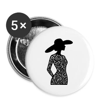 Elegante Frauensilhouette mit Ornament-Kleid - Buttons klein 25 mm (5er Pack) - Weiß - Vorne