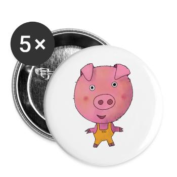 Pig Piggy Sow - Buttons small 1''/25 mm (5-pack) - white - Front