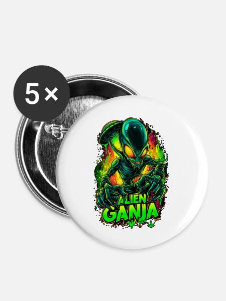 Alien Ganja - Buttons klein 25 mm (5er Pack) - Weiß