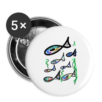 Fish, school of fish, hand drawn, illustration - Buttons small 1''/25 mm (5-pack) - white - Front