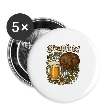 O’zapft l’est ! - qu’il s’agisse d’un festival de la bière ou d’une foire paroissiale, il convient - Lot de 5 petits badges (25 mm) - blanc - Devant