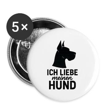 Ich liebe meinen Hund Dogge - Buttons klein 25 mm (5er Pack) - Weiß - Vorne