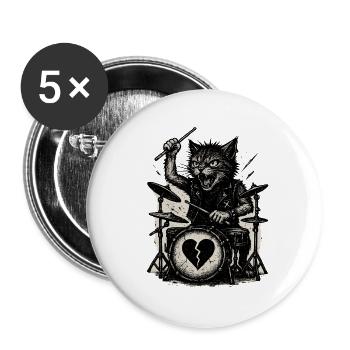 Katze spielt Schlagzeug Punk Rock Music - Buttons klein 25 mm (5er Pack) - Weiß - Vorne