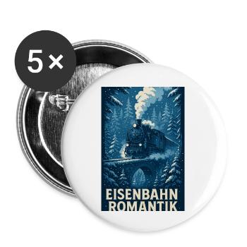 Railway, Steam Locomotive, Winter, Forest, Romance - Buttons small 1''/25 mm (5-pack) - white - Front