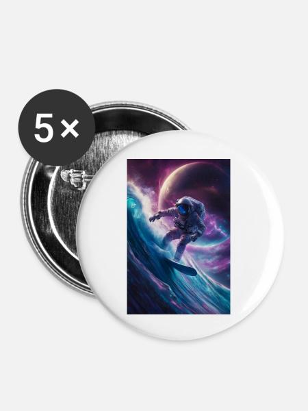 Galaktischer surfender Astronaut - Buttons klein 25 mm (5er Pack) - Weiß