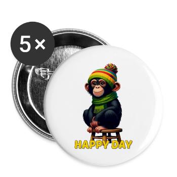 Playful monkey with winter hat - Buttons small 1''/25 mm (5-pack) - white - Front