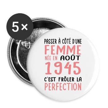 80. Geburtstag - geboren im August 1945 - Buttons klein 25 mm (5er Pack) - Weiß - Vorne