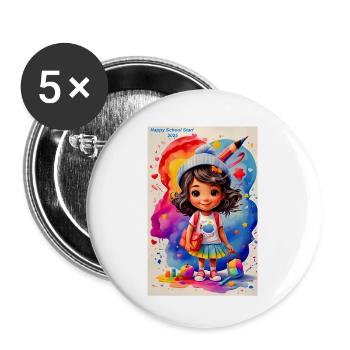 Mode & More « Inscription à l’école 2025 » 🎒📏🍎😎❣️ - Lot de 5 petits badges (25 mm) - blanc - Devant