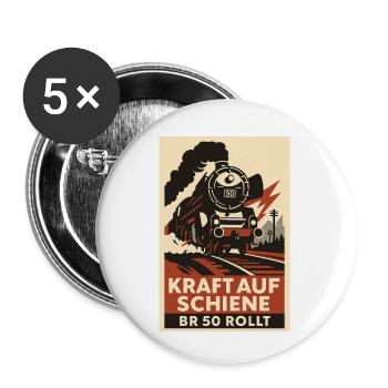 Eisenbahn Kraft auf Schiene BR 50 rollt Güterzug - Buttons klein 25 mm (5er Pack) - Weiß - Vorne