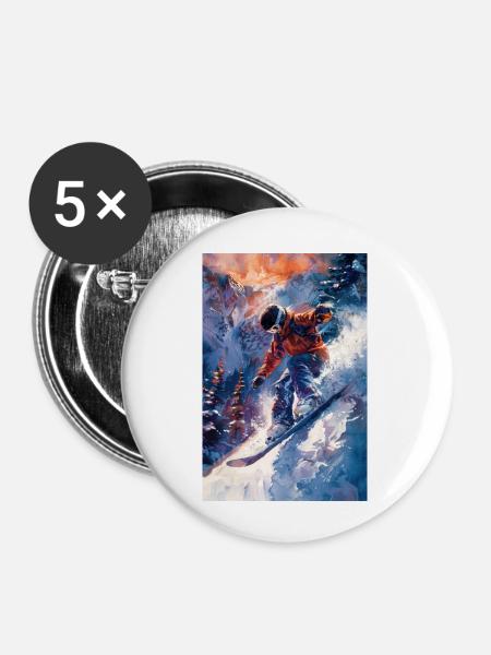 Epische Snowboard-Abenteuerkunst - Buttons klein 25 mm (5er Pack) - Weiß
