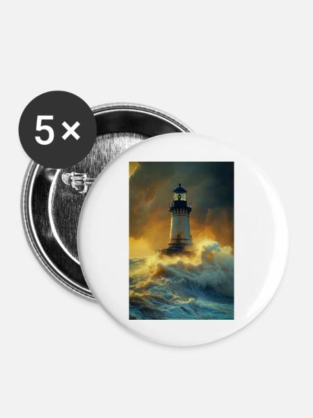 Leuchtturm im Sturm - Buttons klein 25 mm (5er Pack) - Weiß