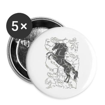 Beau portrait de cheval avec bretelles et chaînes - Lot de 5 petits badges (25 mm) - blanc - Devant