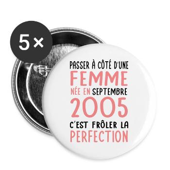 Anniversaire 20 ans - Née en Septembre 2005 - Lot de 5 petits badges (25 mm) - blanc - Devant