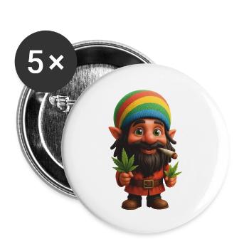 Bunter Kifferzwerg mit Joint & Pflanze - Buttons klein 25 mm (5er Pack) - Weiß - Vorne