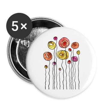 Thème abstrait fleur de printemps - Lot de 5 petits badges (25 mm) - blanc - Devant