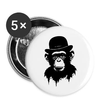 Monkey with bowler hat - Buttons small 1''/25 mm (5-pack) - white - Front