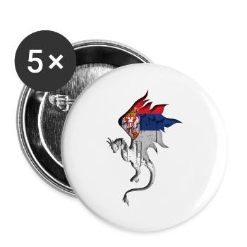 Drapeau de la Serbie - Serbe - Silhouette de dragon - Lot de 5 petits badges (25 mm) - blanc - Devant