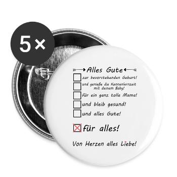 Bevorstehende vor der Geburt Mama Alles Gute - Buttons klein 25 mm (5er Pack) - Weiß - Vorne