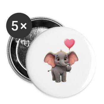 Niedlicher Elefantenbaby mit Herzballon - Buttons klein 25 mm (5er Pack) - Weiß - Vorne