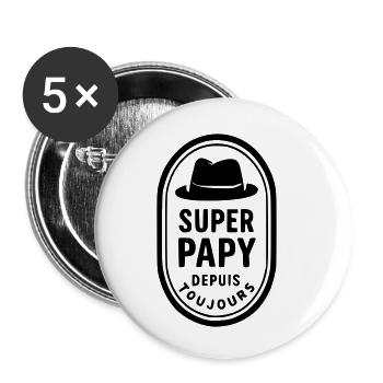 Super Papy depuis toujours - Lot de 5 petits badges (25 mm) - blanc - Devant