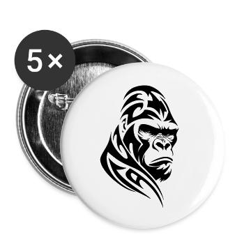 Gorilla Silberrücken Tribal Tattoo - Buttons klein 25 mm (5er Pack) - Weiß - Vorne