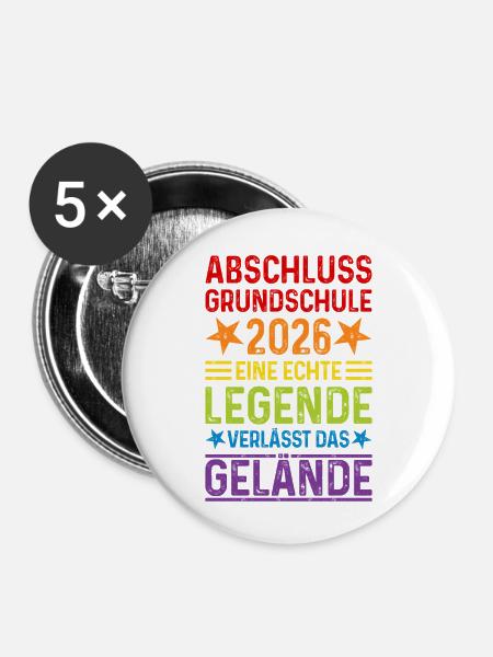 Grundschule Abschluss 2026 - Buttons klein 25 mm (5er Pack) - Weiß