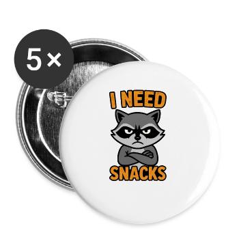 Grummelnder Waschbär I need Snacks - Buttons klein 25 mm (5er Pack) - Weiß - Vorne