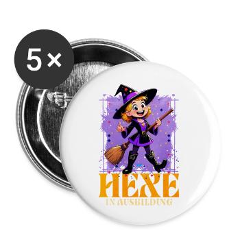 Hexe in Ausbildung mit Zauberstab - Buttons klein 25 mm (5er Pack) - Weiß - Vorne