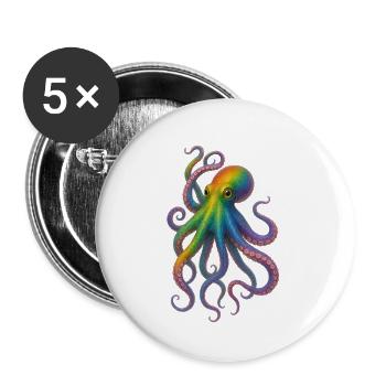 Bunter Regenbogen Oktopus Design - Buttons klein 25 mm (5er Pack) - Weiß - Vorne